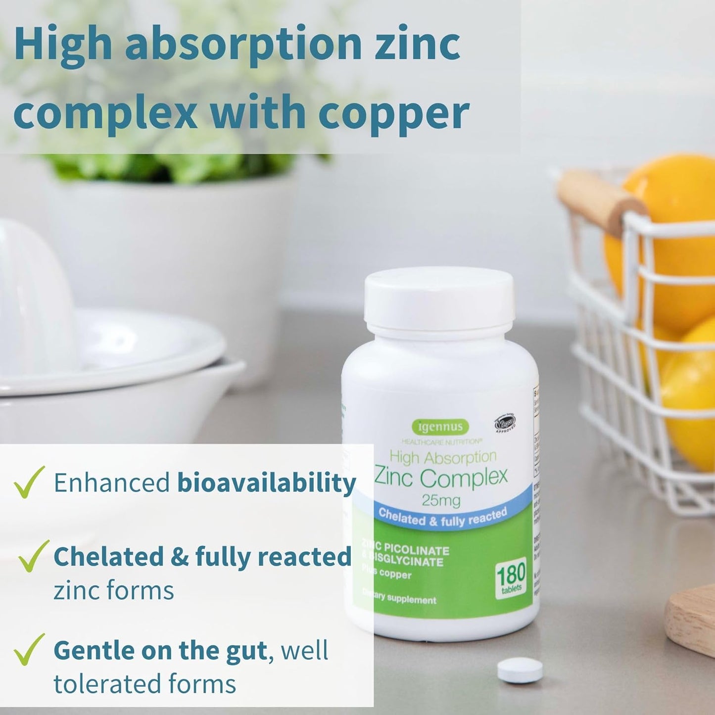 Advanced Zinc Picolinate & Bisglycinate Complex with copper - 180 capsules