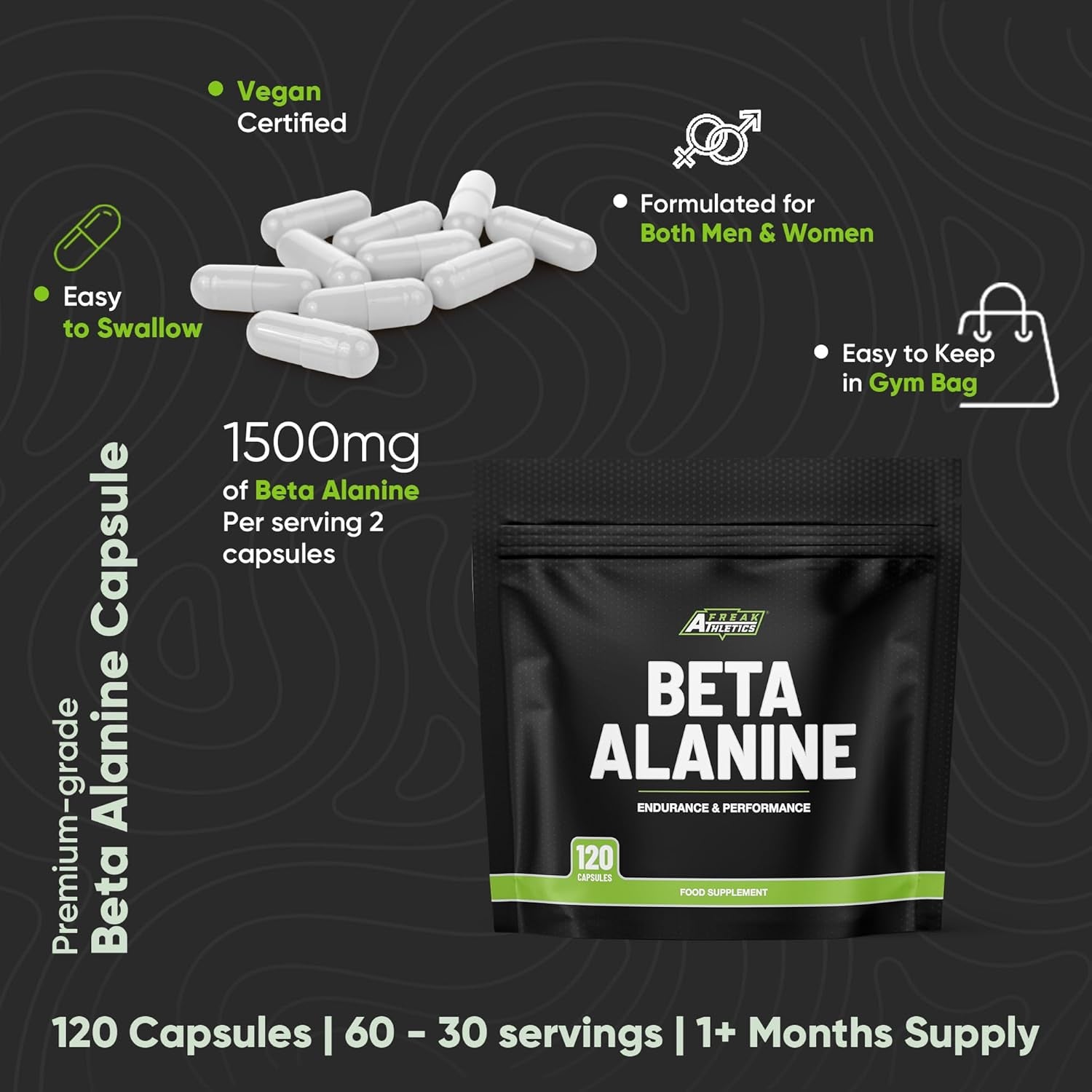 Beta Alanine 1500Mg per Serving - 120 Capsules