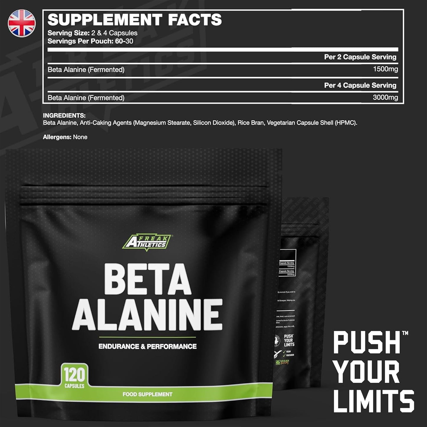 Beta Alanine 1500Mg per Serving - 120 Capsules