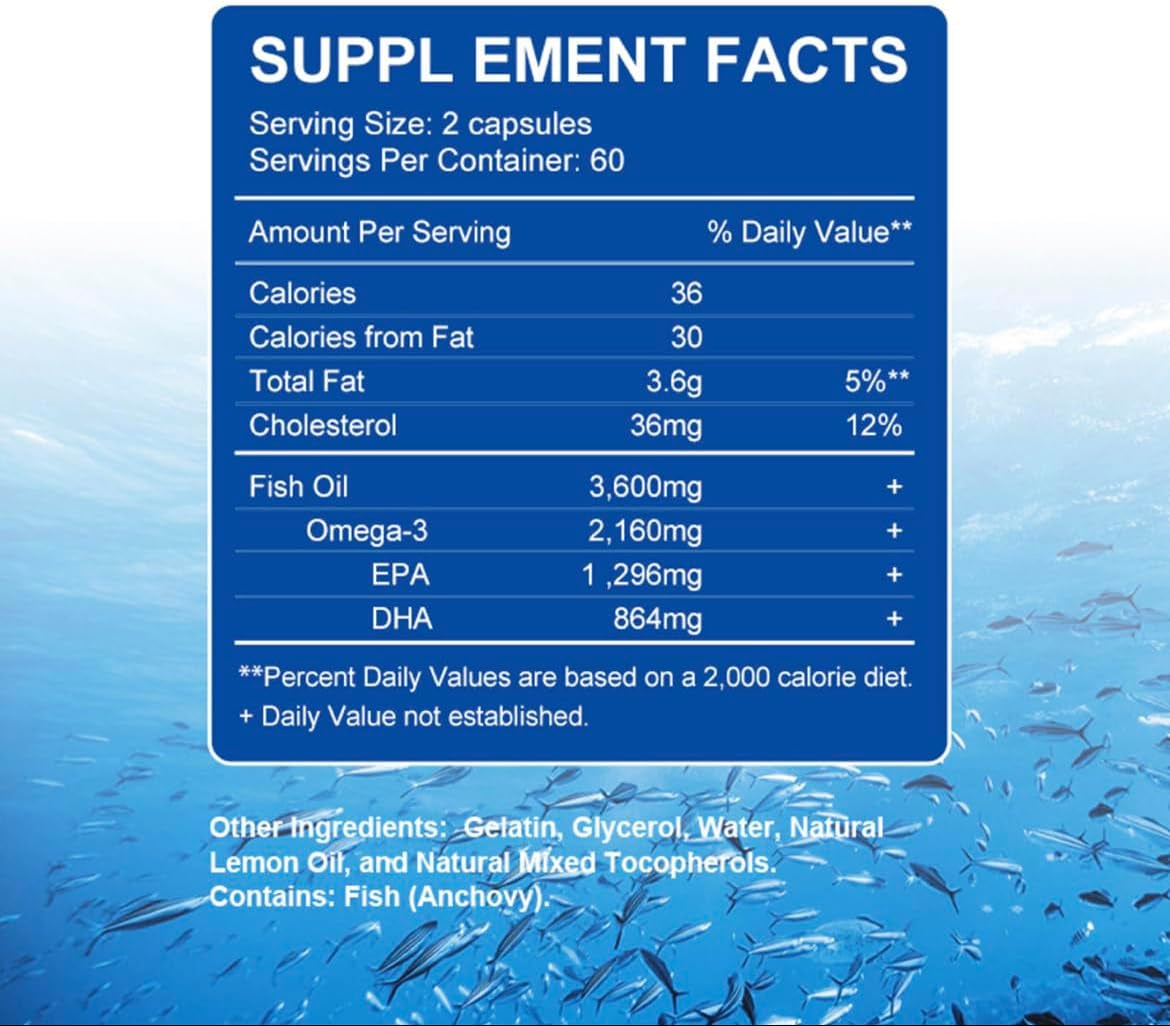 Premium Omega 3 Fish Oil Max Strength 3600Mg
